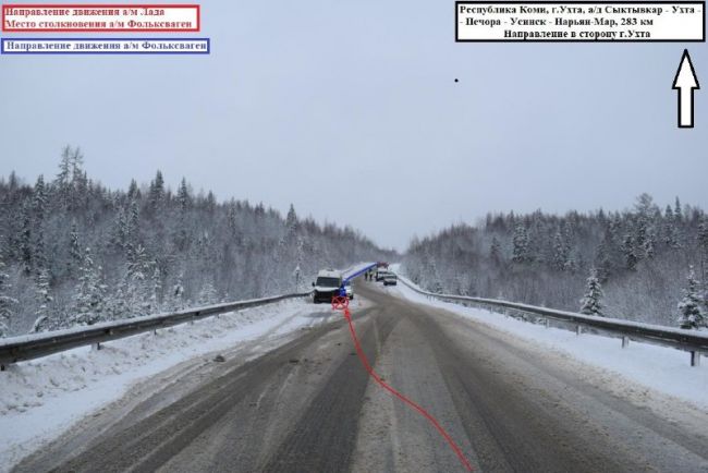На 283 км трассы Ухта - Сыктывкар водитель Лады столкнулся на встречке с микроавтобусом Volkswagen